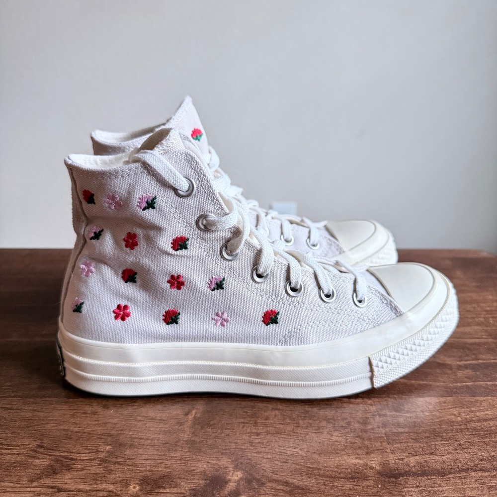 Converse Chuck 70 Hi Embroidered Garden Party Floral Sneakers A02201C Womens 7